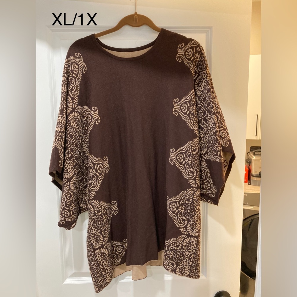 Cowl neck brown and cream sweater